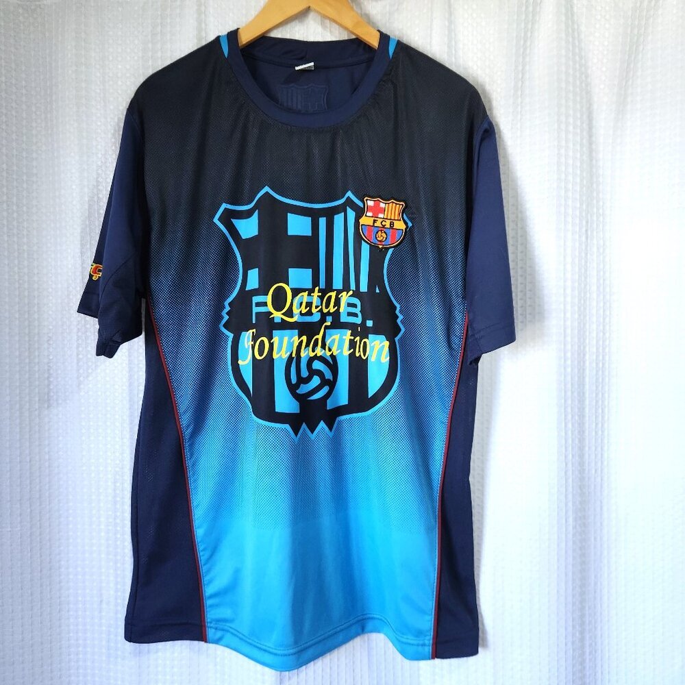 FC Barcelona Men’s Large Soccer Jersey Qatar Foundation #21 Blue Football Shirt